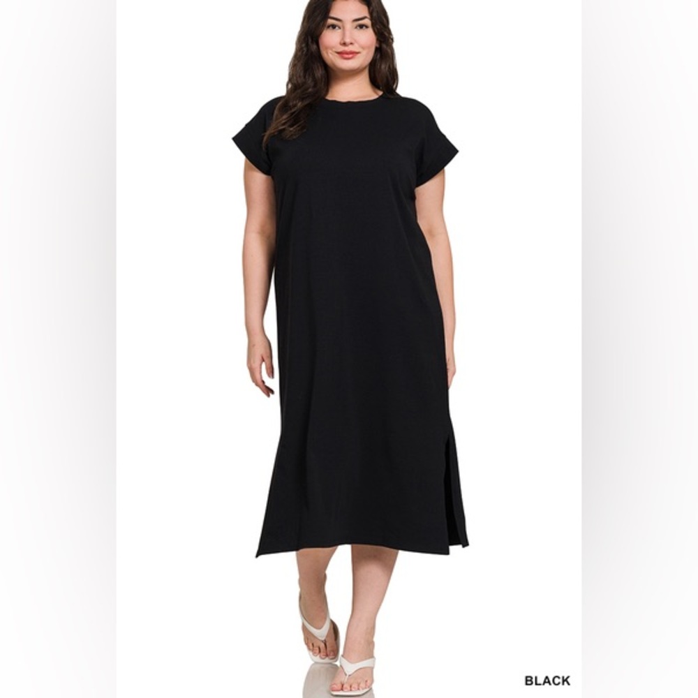 NWT ZENANA ROUND NECK SHORT SLEEVE MIDI DRESS